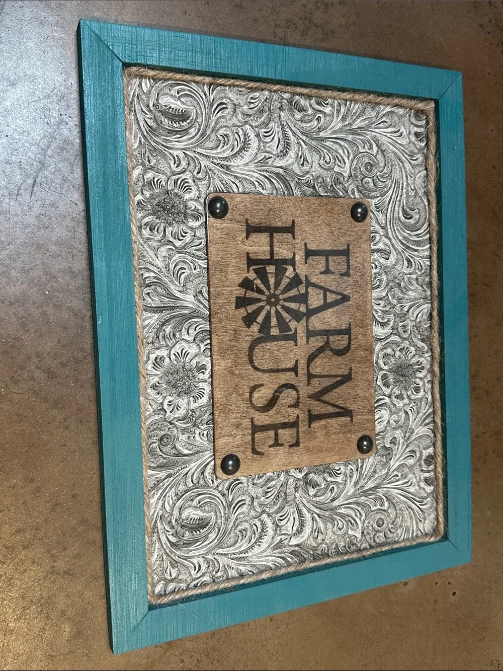 Hand Made Farm House Turquoise Framed Wall Art